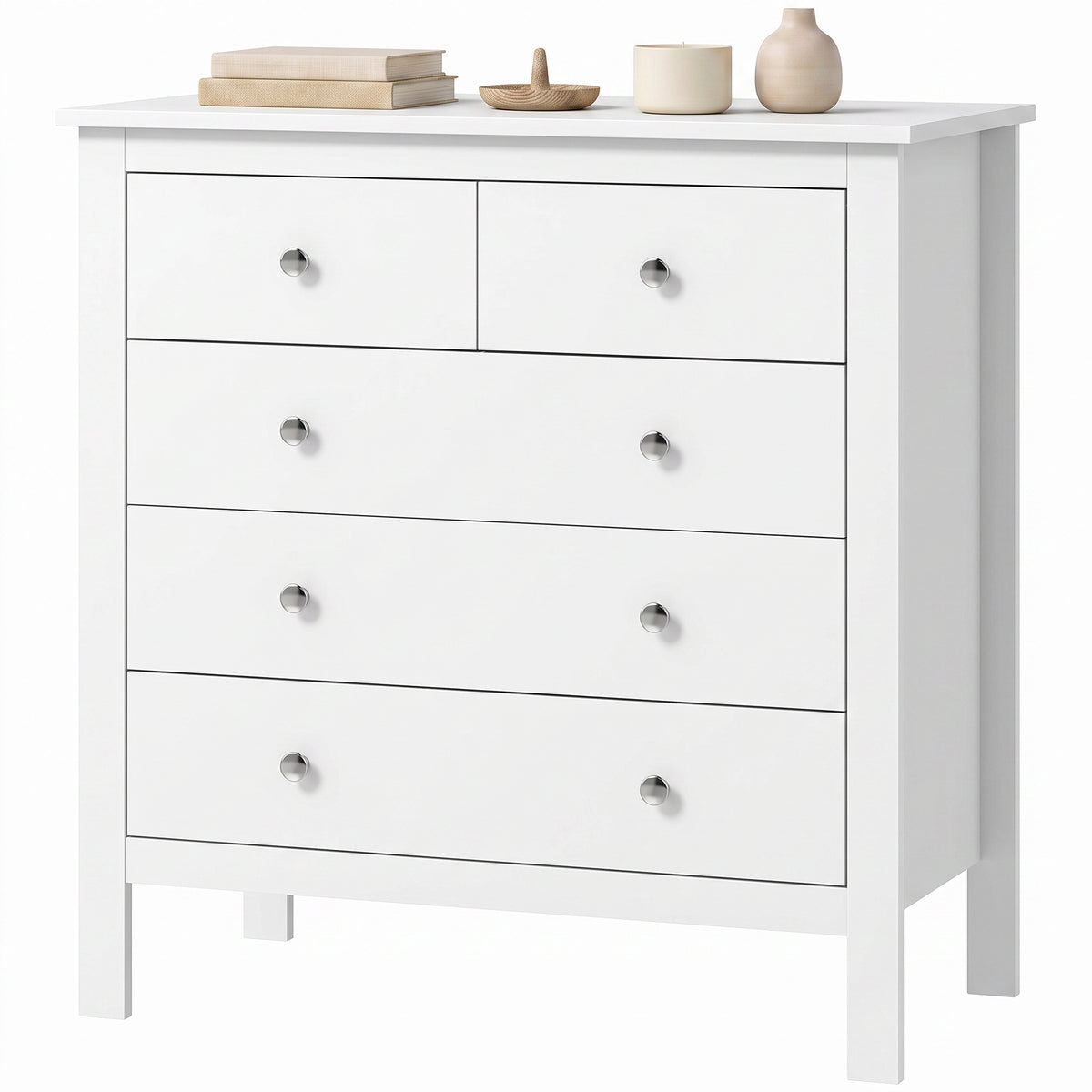 HOMCOM 5 Drawer Chest of Drawers, Modern Dresser for Bedroom, Bedside Storage Cabinet, Wide Storage Unit with Glide Runners for Living Room, Hallway, Closet, 79 x 39.5 x 80.5 cm, White