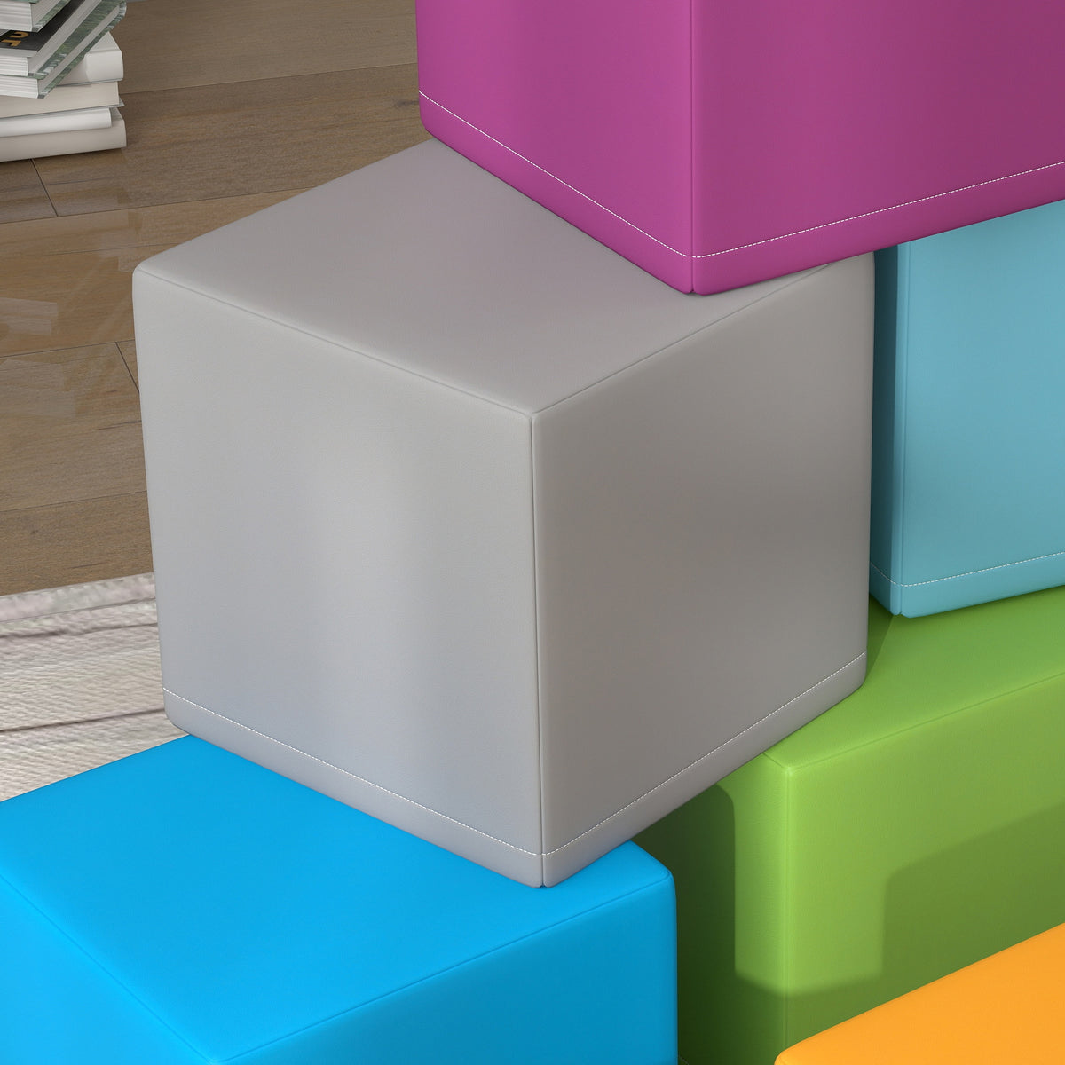 HOMCOM 12 PCs Soft Play Blocks, Soft Foam Toy, Building and Stacking Blocks for Kids, Grey