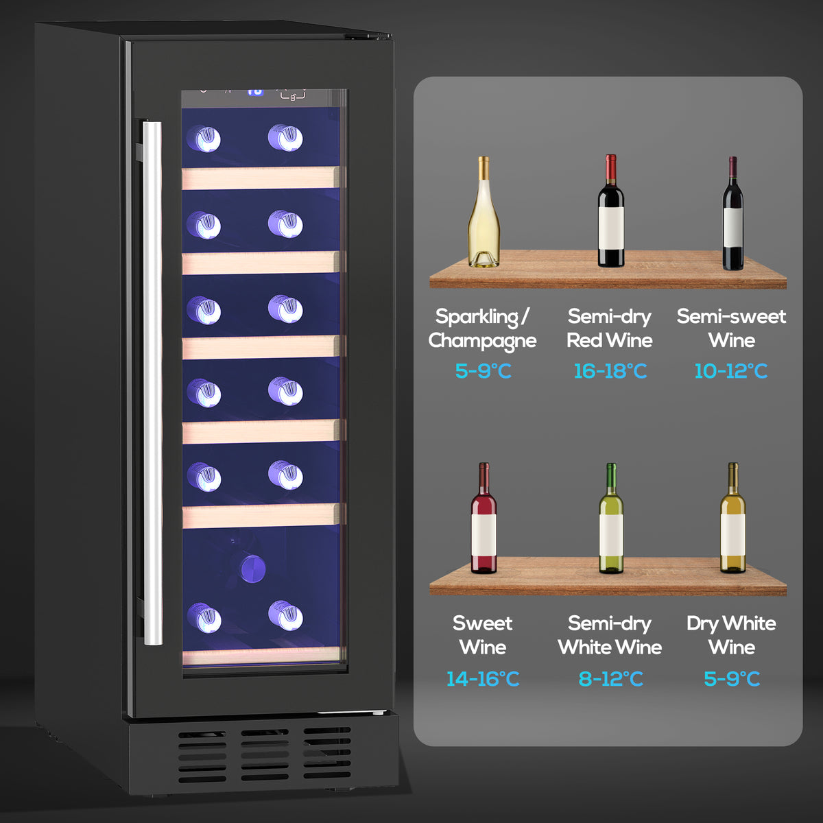 HOMCOM 19 Bottle 5-18℃ Wooden Rack Wine Fridge - Black