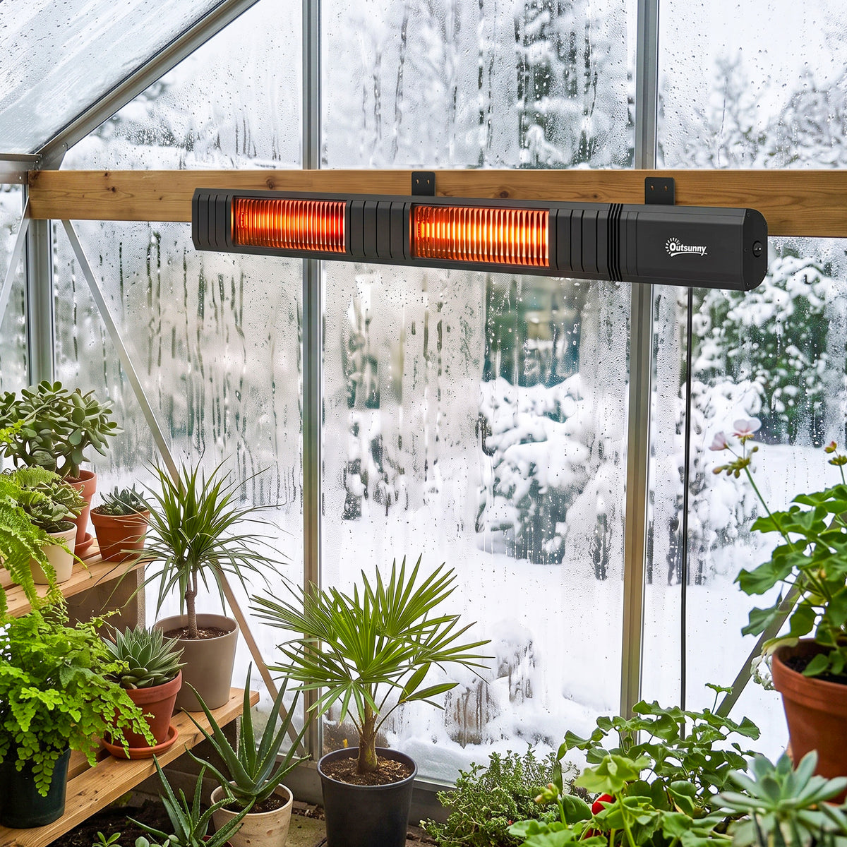 Outsunny 3000 W Electric Infrared Patio Heater, Wall Mounted IP65 Garden Heater with 9 Heat Settings, 24 H Timer, Black