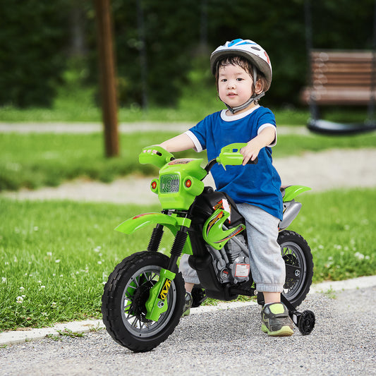HOMCOM Kids Electric Motorbike, 6V Battery Powered Ride on Motorcycle with Training Wheels, Start-up Button, Pedal, Gift for Boys and Girls Ages 3-6 Years, Green