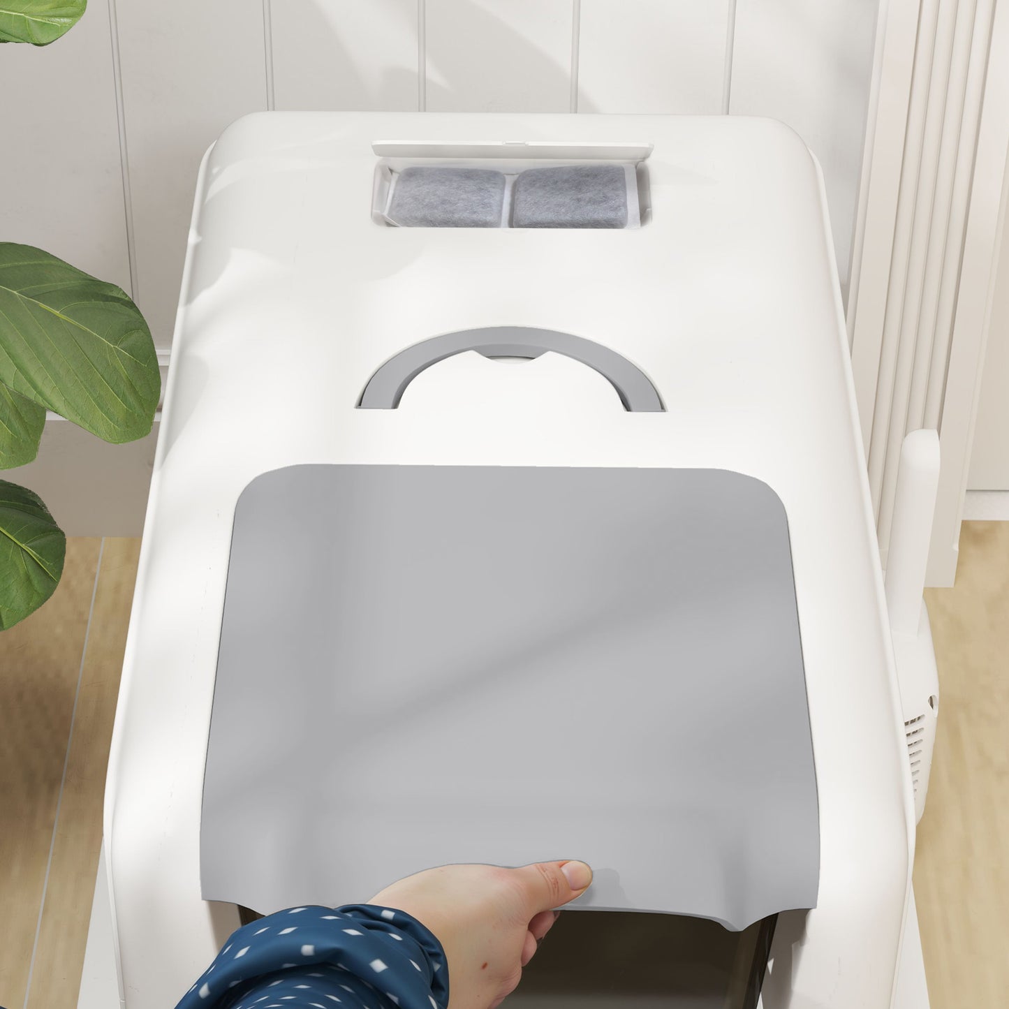 PawHut Stainless Steel Cat Litter Box with Removable Lid & Scoop, White