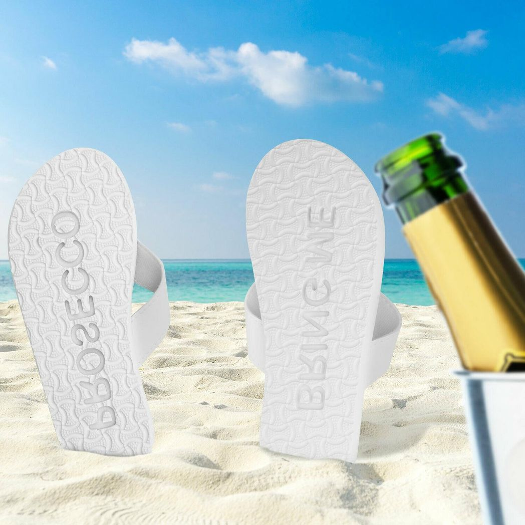 Flo "Bring me Prosecco" Sand Imprint Flip Flops White, Large