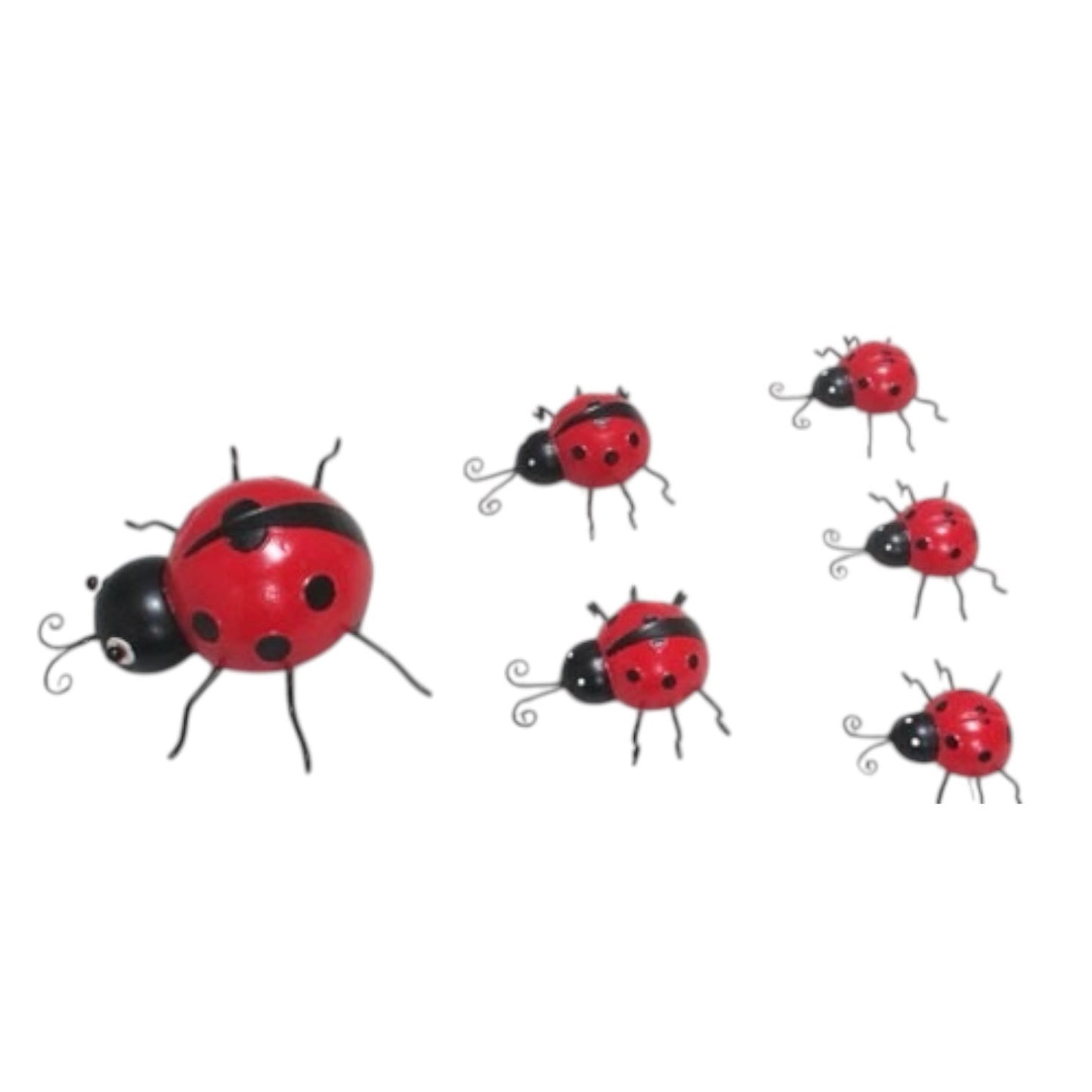 AcaciaHome Durable & Stylish Metal Ladybird Garden Decor Set of 6, Durable Weatherproof Hanging Wall Art, Rust-Resistant Glossy Red Ladybird Sculptures for Fence, Porch, Balcony & Patio
