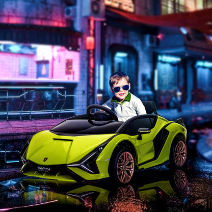 HOMCOM Lamborghini Sian Licensed Electric Car for Kids, 12V Kids Electric Ride on Car with Dual Motors, Remote Control, Green