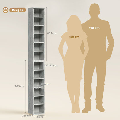 HOMCOM Set of 2 CD Media Display Shelf Unit Tower Rack with Adjustable Shelves, Cement Grey