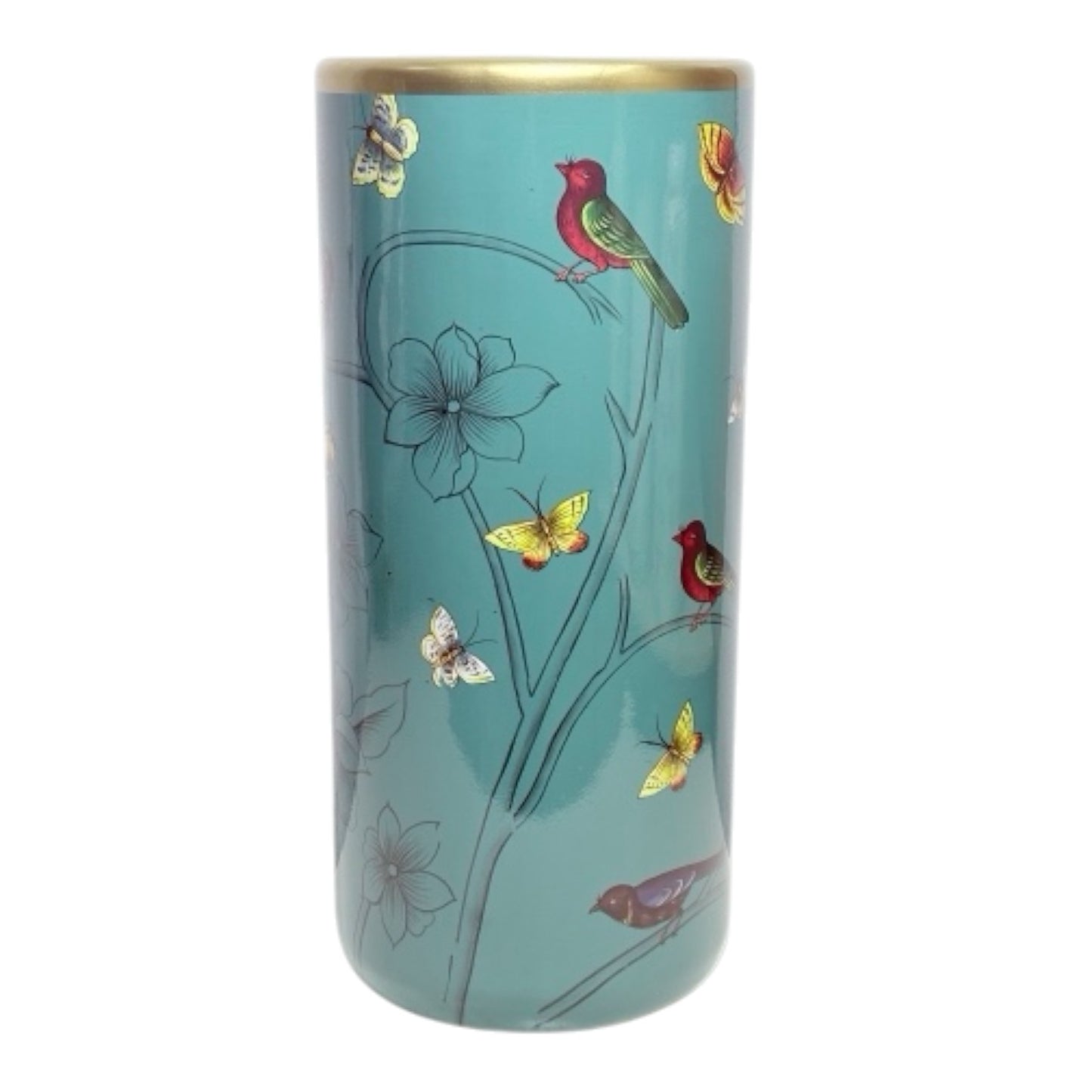 AcaciaHome Modern & Classic Ceramic 18” Tall Floral Design Umbrella Stand – Multi-Functional Holder or Decorative Vase with Durable Glazed Finish for Home, Office (Blue Butterfly & Birds Design)