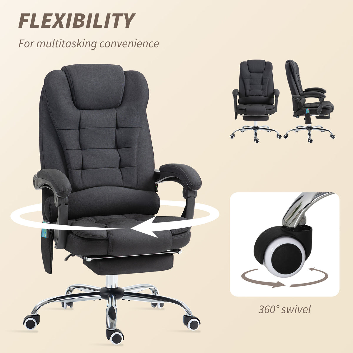 Vinsetto Six-Point Massage and Heated Office Chair with 135°Recline Back - Black