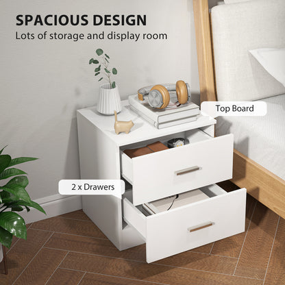 HOMCOM Modern Bedside Table, Beside Cabinet with 2 Drawers, for Bedroom, Living Room, White