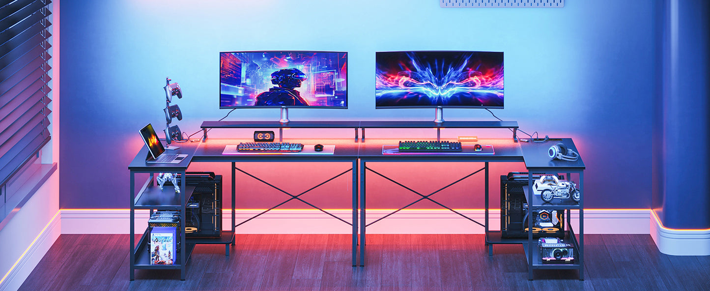 Coleshome L Shaped Gaming Desk with LED Lights, 120 × 80 cm Computer Desk with Power Outlet,  Black