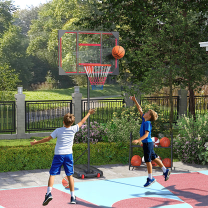AIYAPLAY Basketball Hoop Outdoor Indoor, 210-260cm Height Adjustable Basketball Hoop with Wheels, Larger Base, for 6+ Years, Red