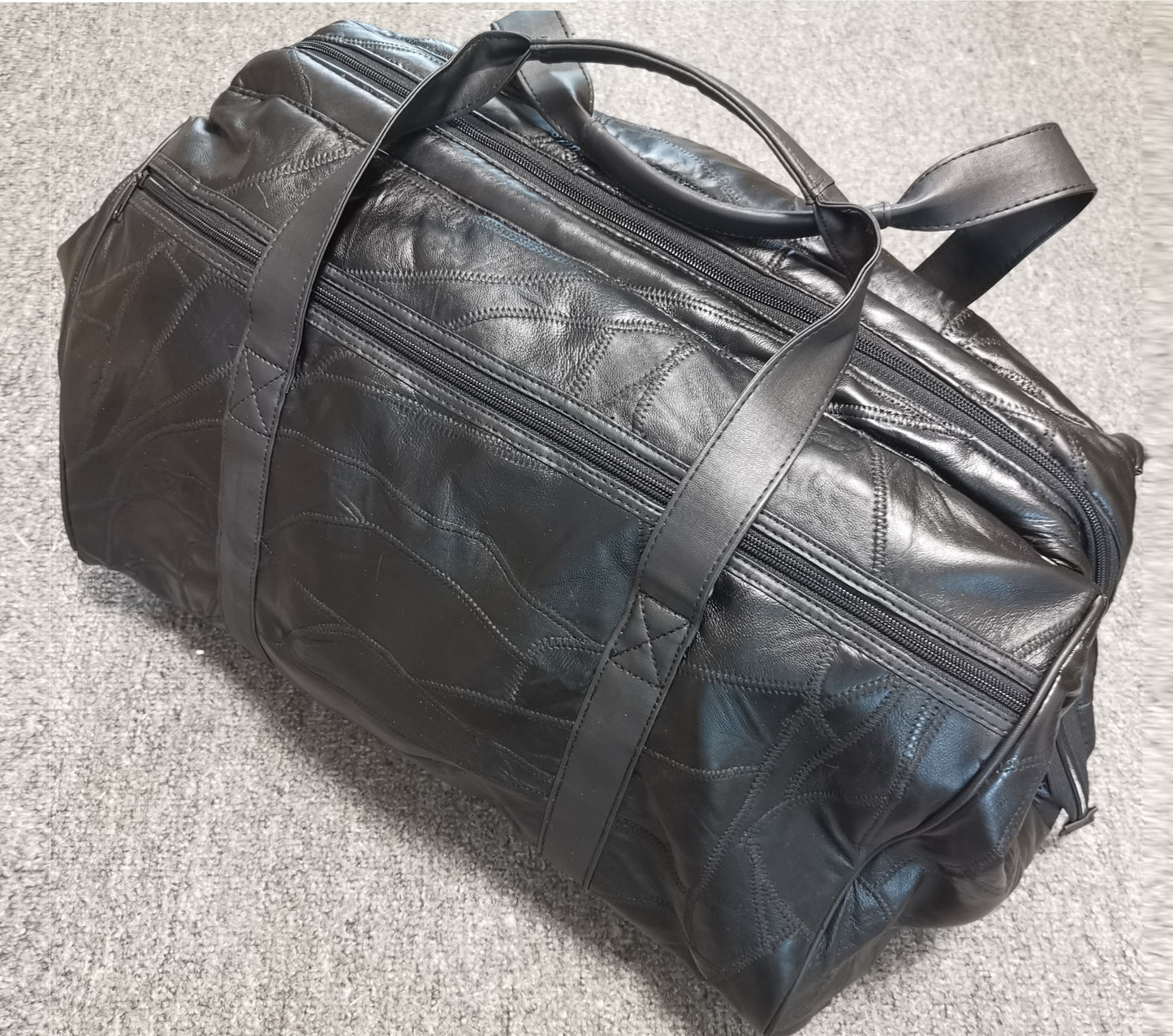 Wide Opening Patchwork Leather Travel Bag