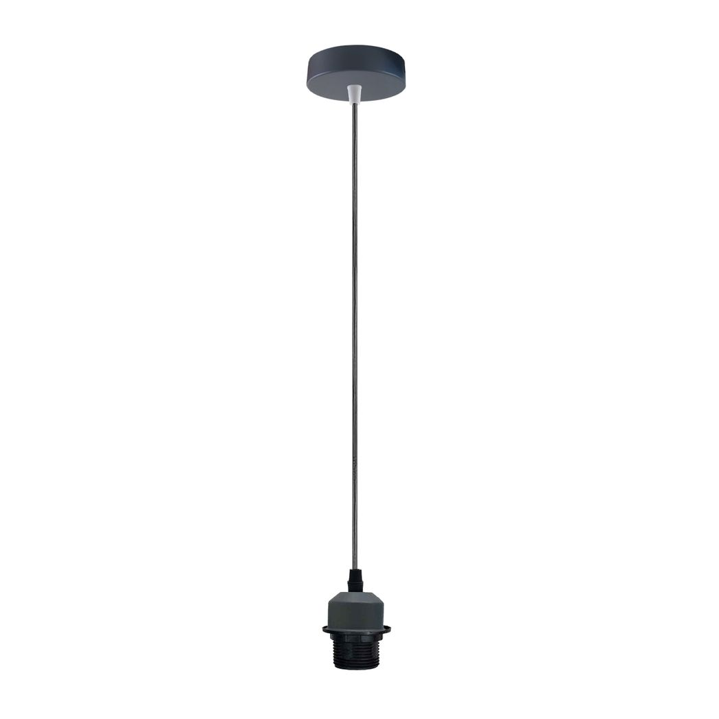 Industrial Grey Pendant Light Fitting, Lampshade Addable E27 Lamp Holder UK Holder Fitting Set With PVC Cable.