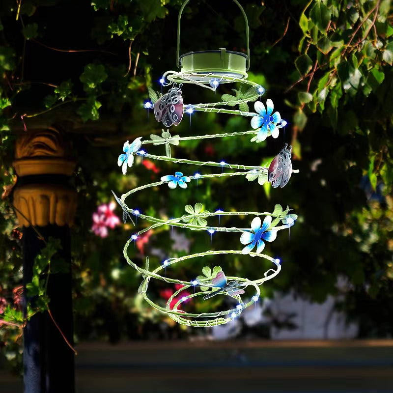Hanging Solar Spiral Light with Butterflies