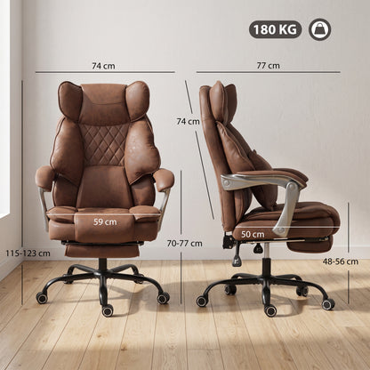 HOMCOM Executive Office Chair, Leathaire Big and Tall Office Chair 180 kg with Wide Seat, Reclining, Lumbar Support, Brown