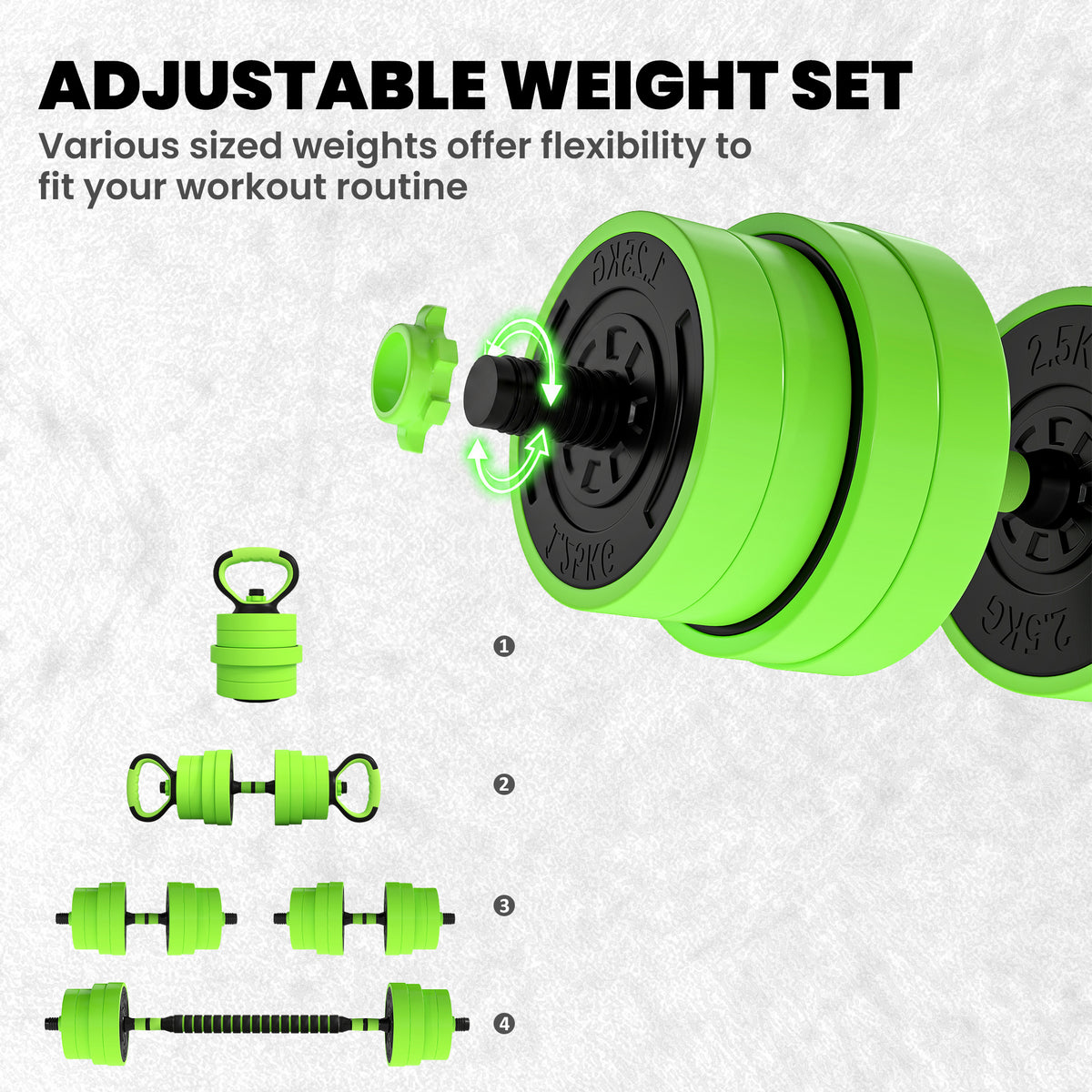 SPORTNOW 30kg 6-In-One Adjustable Weight Dumbbells Set, Barbell, Kettlebell, Push Up Stand - Green