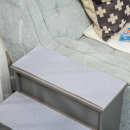 PawHut 4 Step Dog Steps for Bed, Wooden Dog Steps for Sofa, Pet Stairs for Bed Couch with Non-Slip Carpet for Cats and Puppies, 40 x 59 x 54.2 cm, Grey