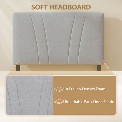 HOMCOM 3FT Single Bed Frame with Upholstered Headboard and Underbed Storage, Black and Light Grey
