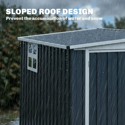 Outsunny 7.6 x 4ft Lean to Garden Metal Shed, Outdoor Storage Shed with Window, 2 Vents and Lockable Door for Garden, Dark Grey