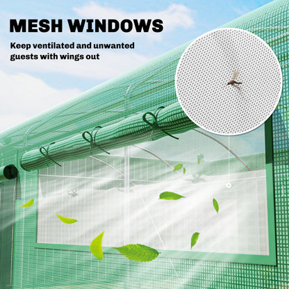 Outsunny 19 x 9.8ft Walk-In Polytunnel Greenhouse - Green