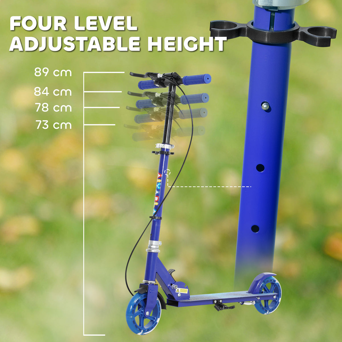 AIYAPLAY Scooter for Kids Aged 3-8 Years, with Adjustable Handle, Two Light Up Wheels, Handbrake, Rear Brake, Blue