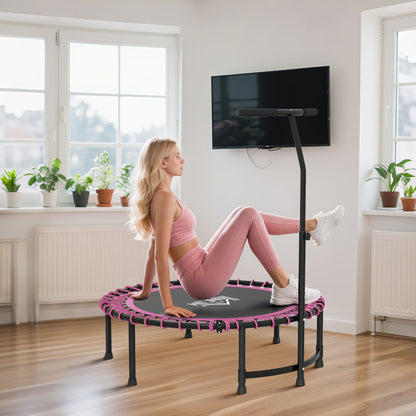 HOMCOM Mini Round Steel Frame Trampoline w/ Adjustable Handle, Pink