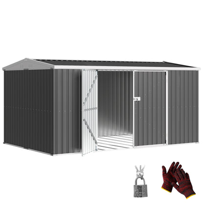 Outsunny 14 x 8ft Outdoor Garden Metal Storage Shed with Lockable Door, Tool Storage Box for Garden, Patio and Lawn, Grey