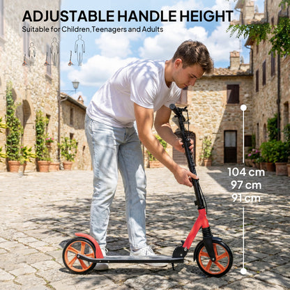 HOMCOM One-click Folding Kick Scooter for 14+ w/ Adjustable Handlebar, Push Scooter with Kickstand, Dual Brake System, Red