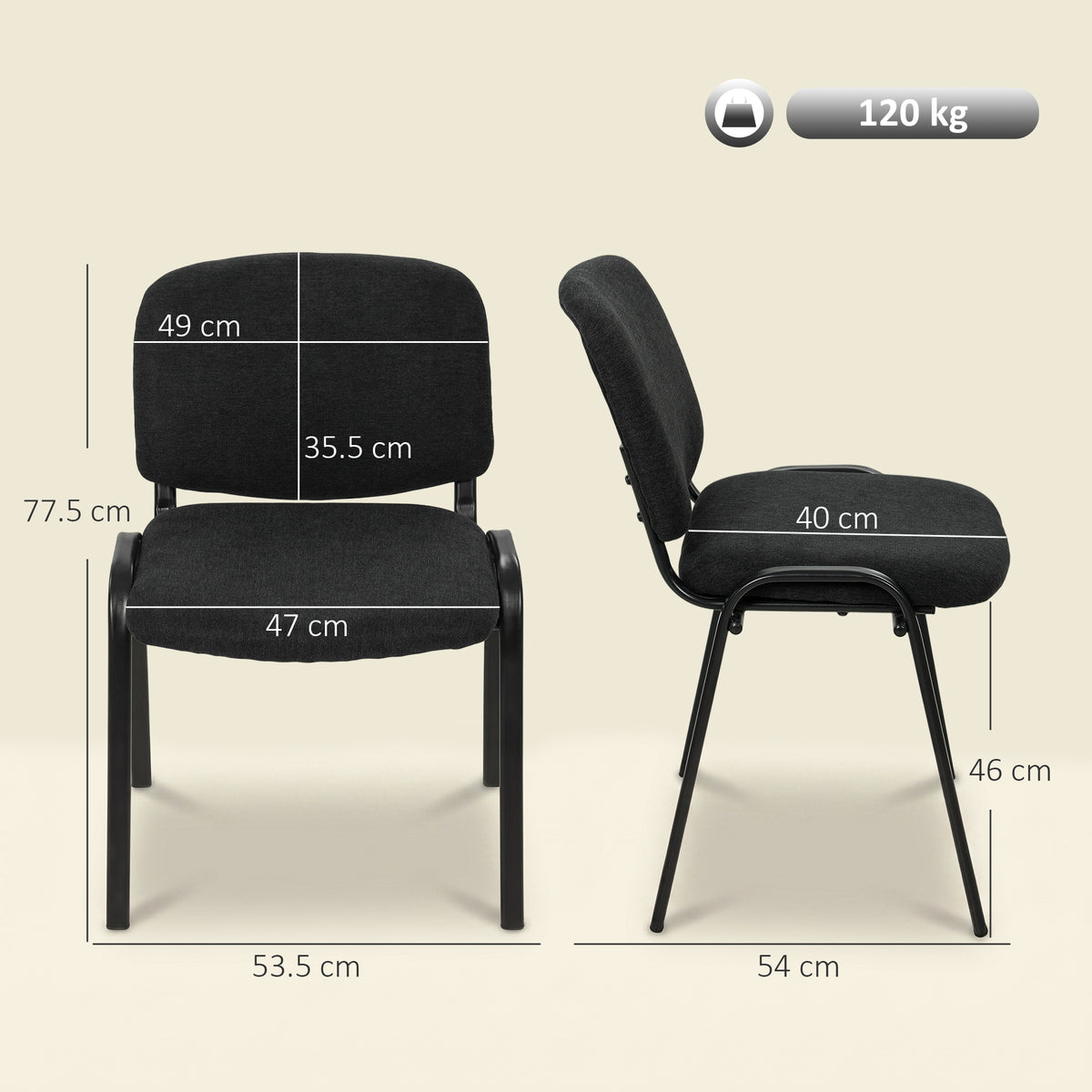 HOMCOM Linen-Look Fabric Reception Chairs, Stackable Meeting Chairs Set of 4 with Backrest, Padded Seat for Office, Black