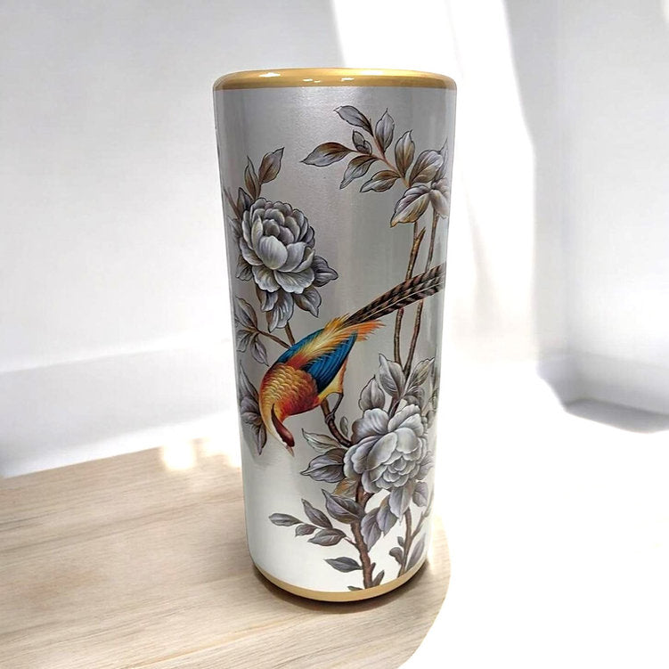 Classic Ceramic Round 18” Tall Umbrella Stand – Multi-Functional Holder or Decorative Vase,  with Durable Glazed Finish for Home, Office, or Entryway (Floral with Bird Design)