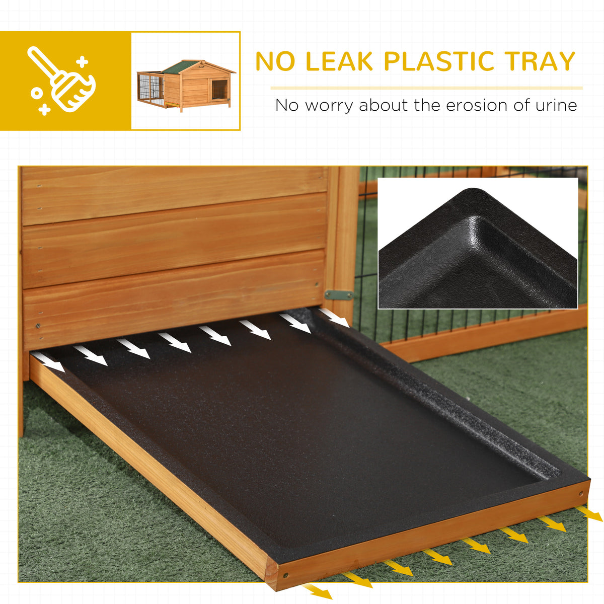 PawHut Wooden Rabbit Hutch Outdoor, Guinea Pig Hutch, Detachable Pet House Animal Cage with Openable Run & Roof Lockable Door Slide-out Tray 146 x 95 x 69cm