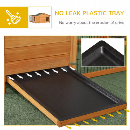 PawHut Wooden Rabbit Hutch Outdoor, Guinea Pig Hutch, Detachable Pet House Animal Cage with Openable Run & Roof Lockable Door Slide-out Tray 146 x 95 x 69cm
