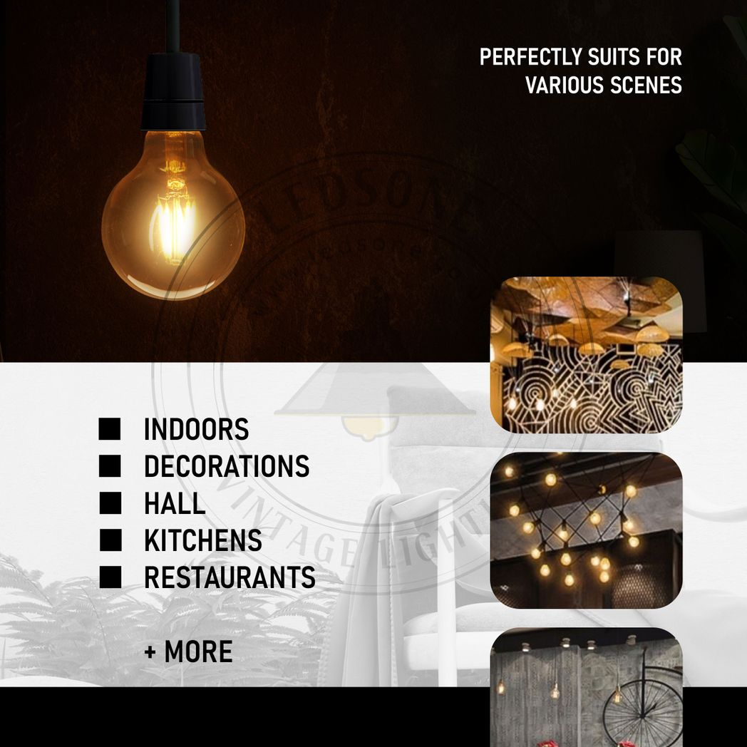 10Pack E27 LED Edison Dimmable Vintage Amber Glass Warm white 2700K Light Bulbs