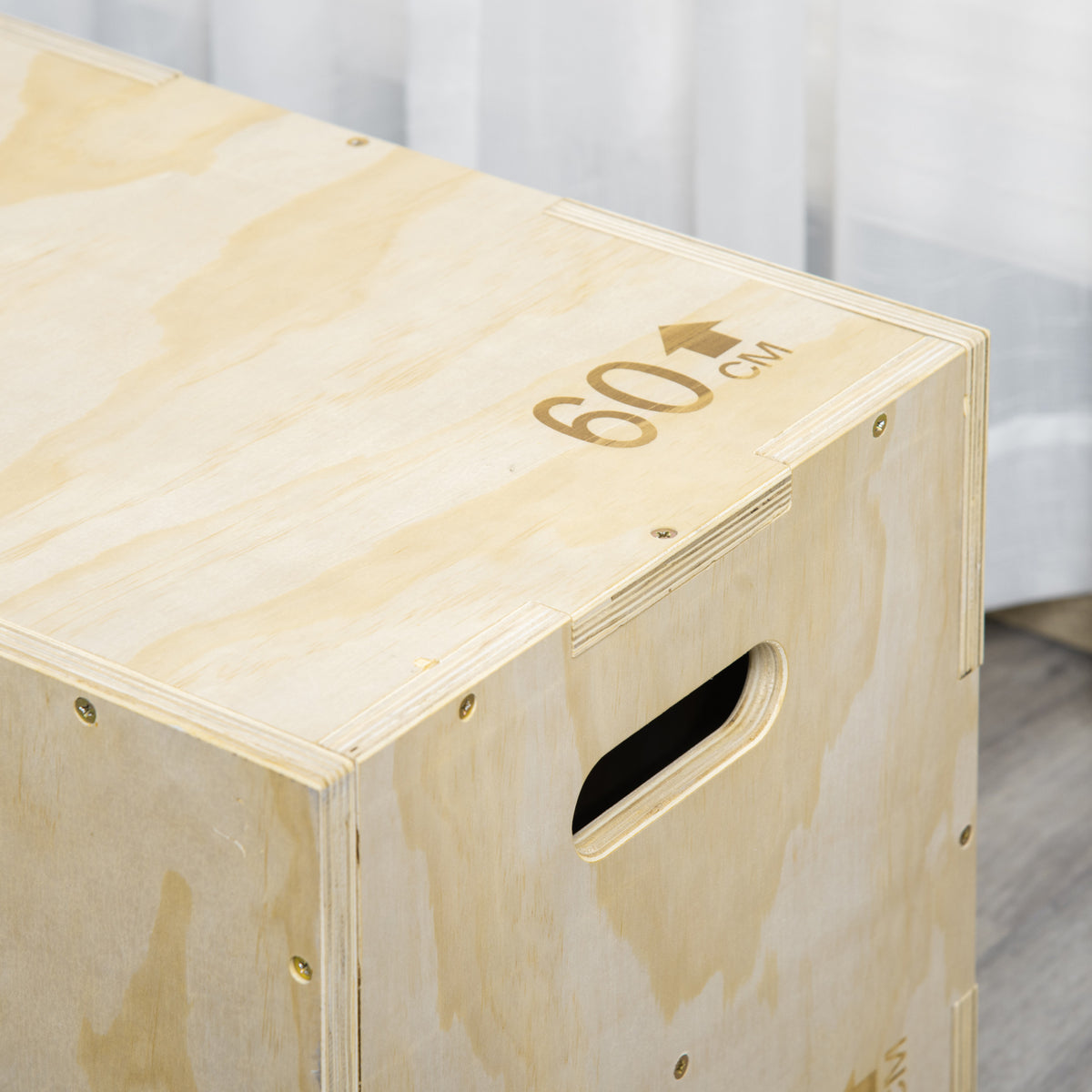 HOMCOM 3-in-1 Wooden Plyo Box, Plyometric Jump Box with Handle Openings for Home Gym, Workout Training, 16" x 20" x 24", Natural