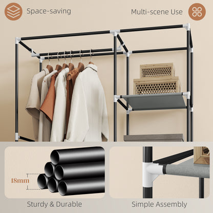 HOMCOM Fabric Wardrobe w/ Shelves Hanging Rail Foldable Wardrobe Light Grey