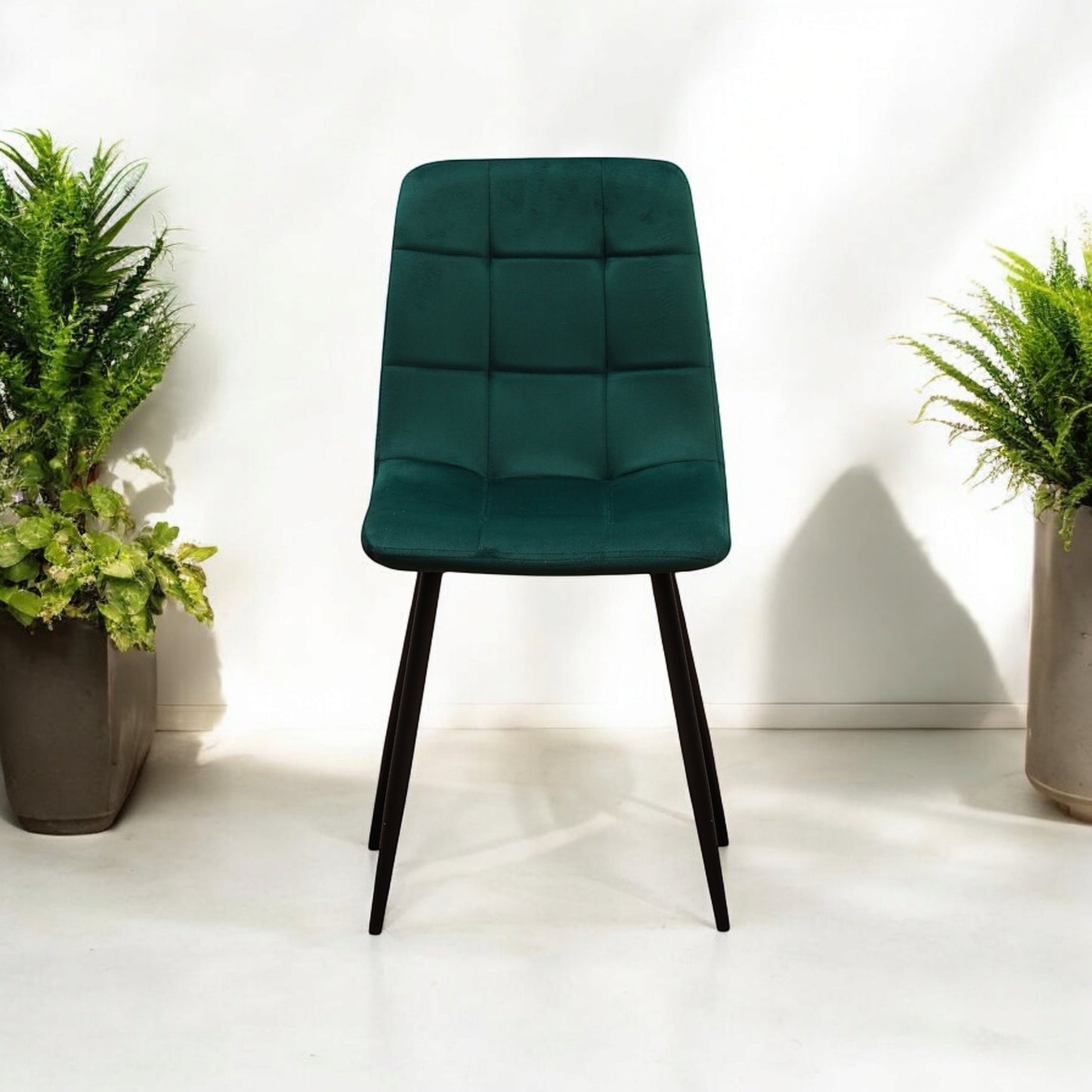 AcaciaHome Modern & Stylish Velvet Cushion Padded Metal Legs Dining Chairs - Ergonomic Design Comfortable Chairs Perfect for Kitchen, Dining, Living Room, and etc. (Green Fabric)