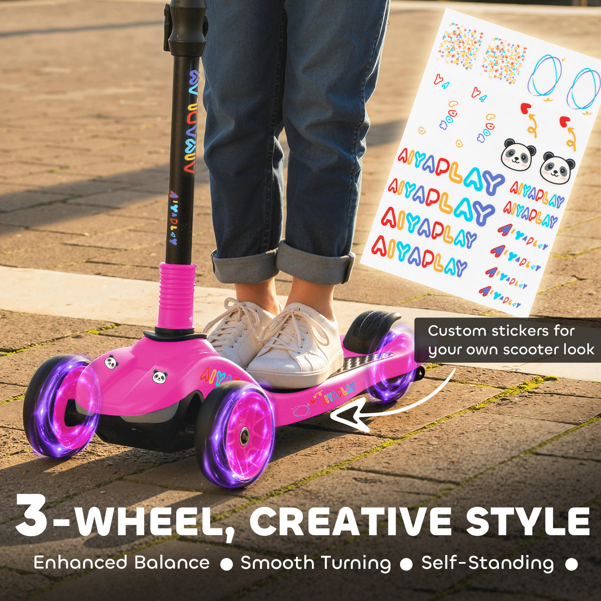 AIYAPLAY Three-Wheel Foldable Electric Scooter for Kids Aged 6-10 Years, Pink