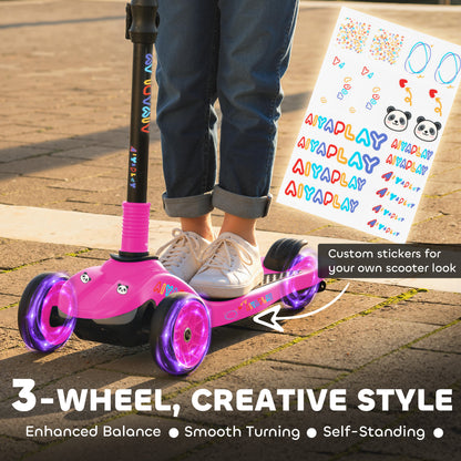 AIYAPLAY Three-Wheel Foldable Electric Scooter for Kids Aged 6-10 Years, Pink