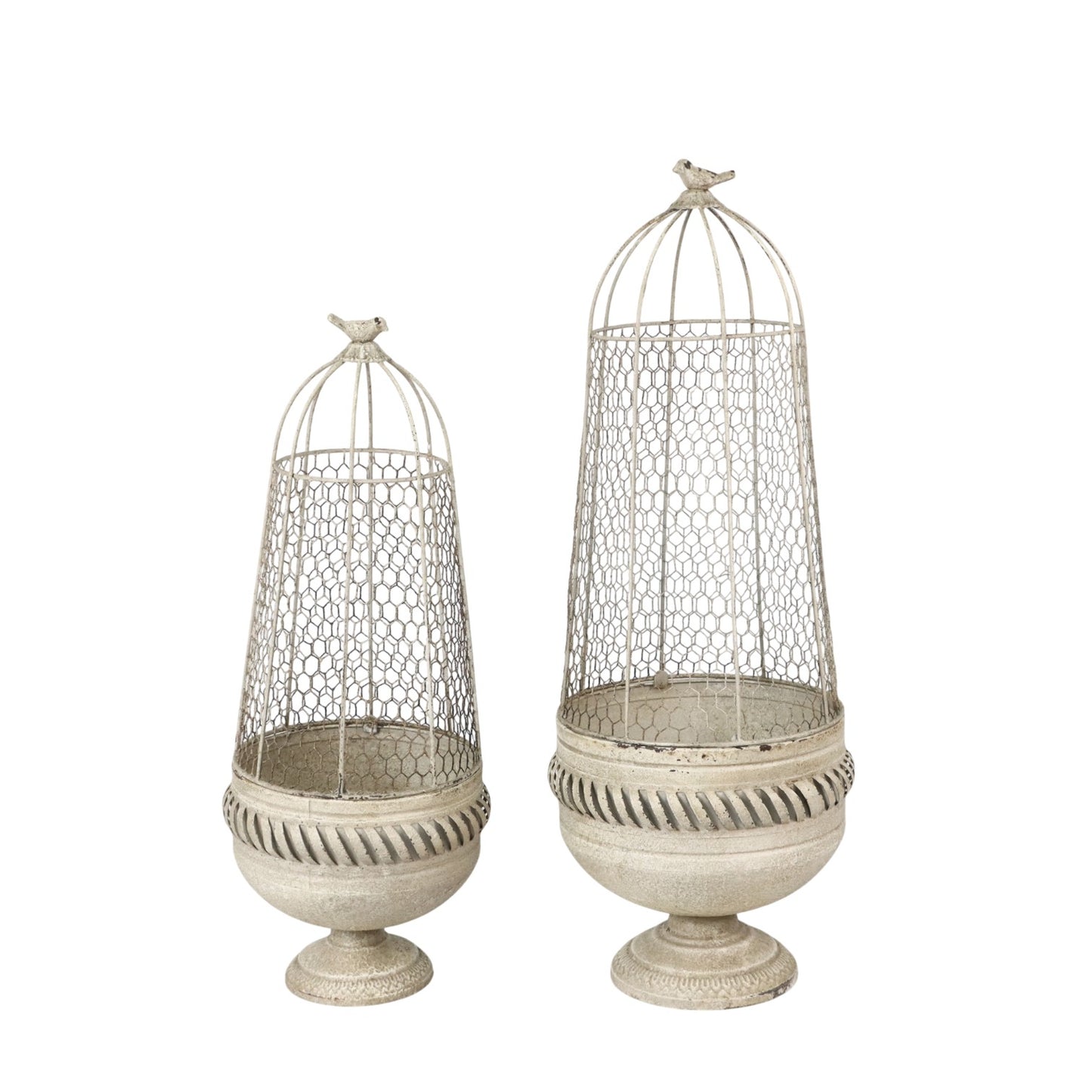 83/70CM CREAM METAL SET 2 PLANT STANDS