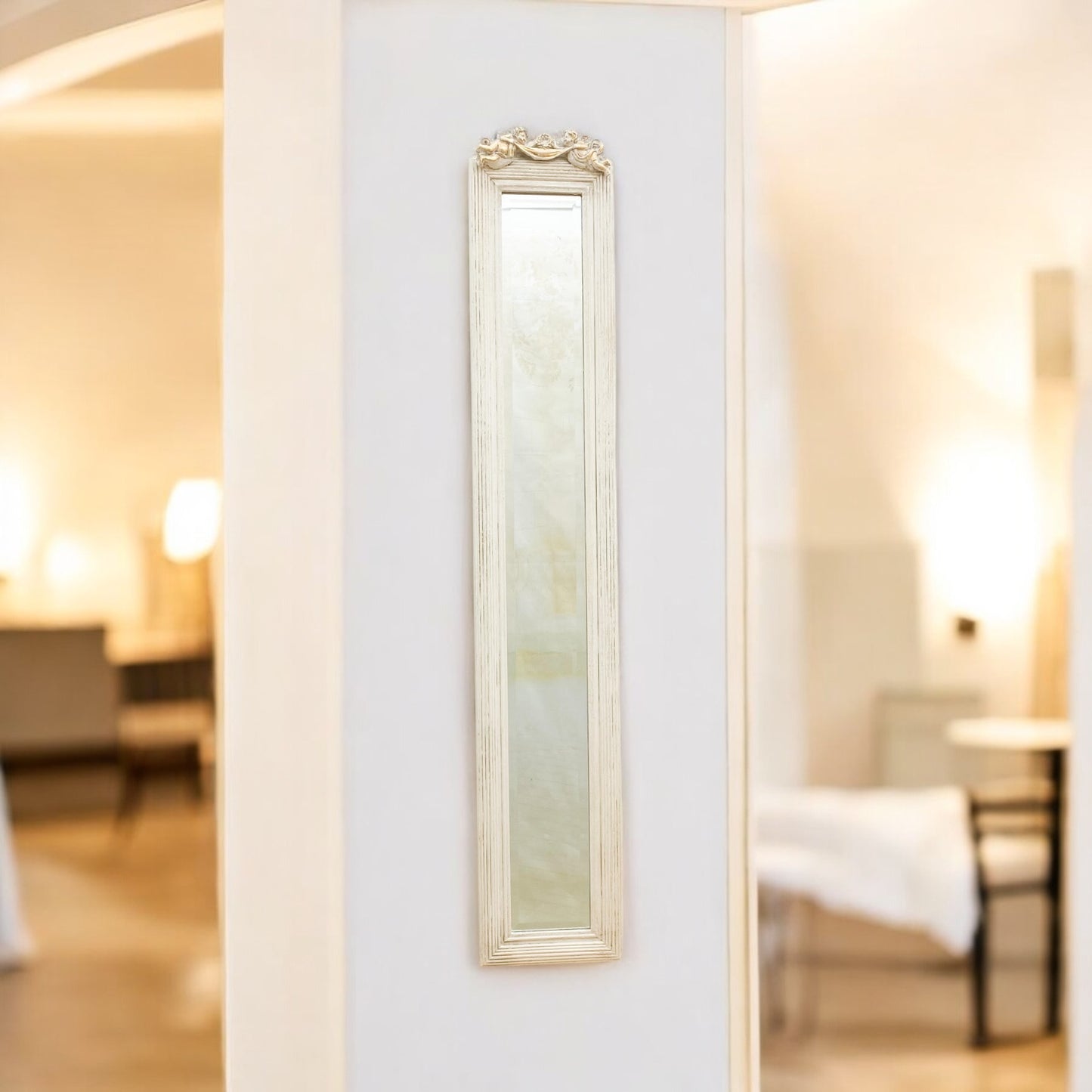 AcaciaHome Modern & Durable 13 x 109cm Wall Mirror – Slim Long Vertical Minimalist Framed Mirror, Sleek Design to Enhance Light, Space & Home Décor for Hallways, Bedrooms & Living Rooms (White)