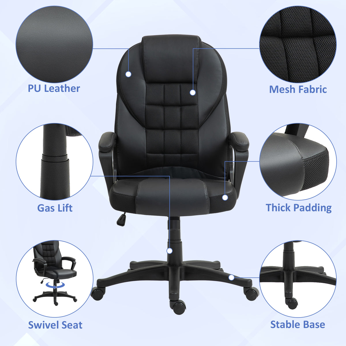 HOMCOM Faux Leather Office Chair with Tilt and PU Castors - Black