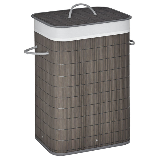 HOMCOM Laundry Basket with Flip Lid and String Handles, Collapsible Hamper Removable Lining Board Base Foldable Water-Resistant Dirty Clothes Storage, Grey