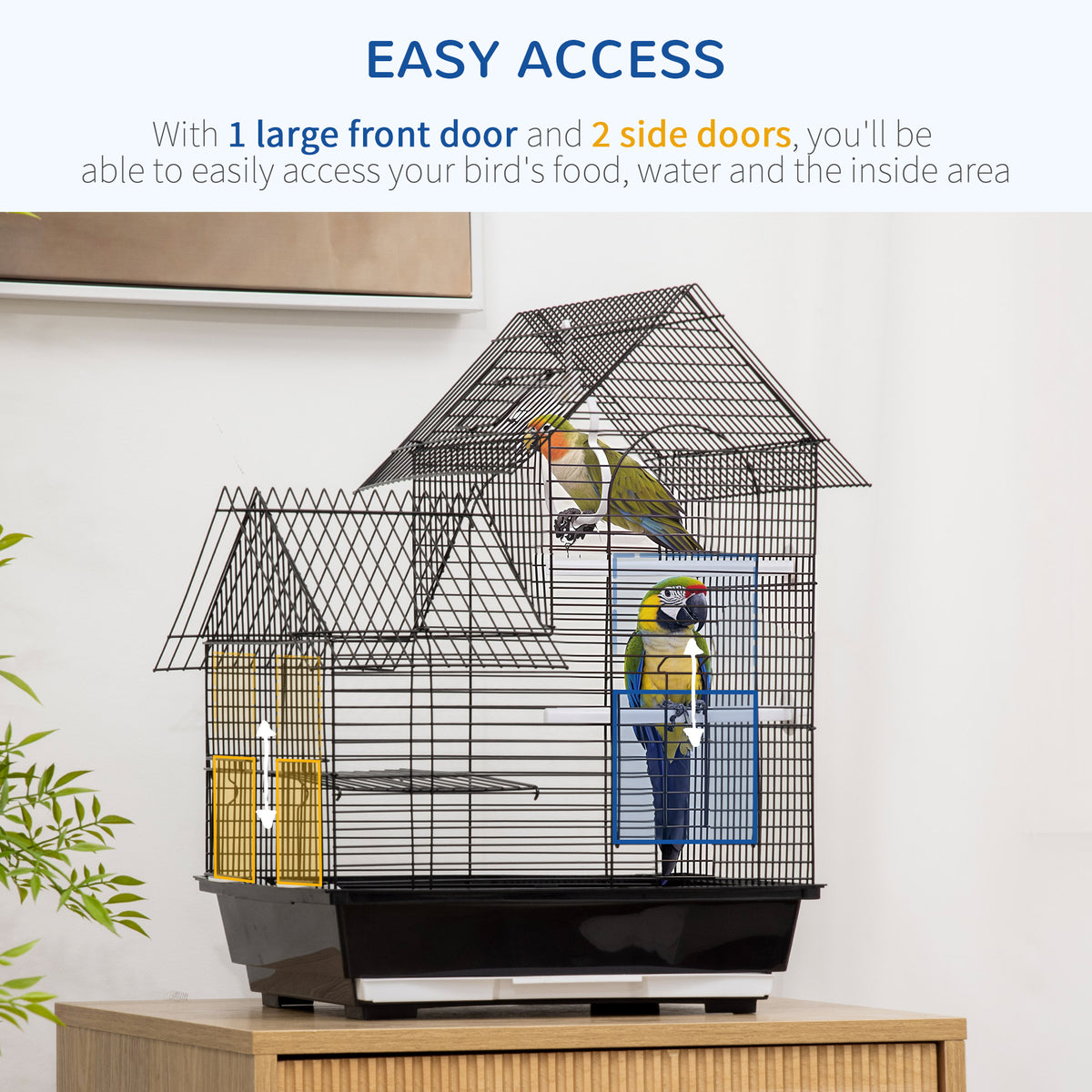 PawHut Metal Bird Cage for Finch, Canary w/ Food Containers, Swing Ring, Tray, Handle, 39 x 33 x 47cm