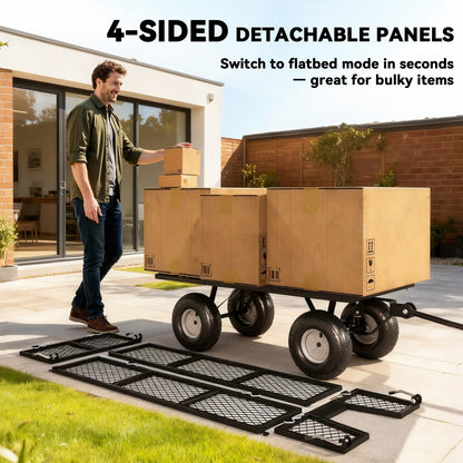 Outsunny 114L Steel Frame Garden Cart Trolley - Black