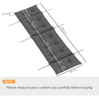 Outsunny Sun Lounger Cushion Only, 190 x 56 x 10 cm Garden Lounge Chair Cushion, UPF20+ 220gsm Fabric, Thick Sunbed Replacement Pad with 6 Ties, Dark Grey