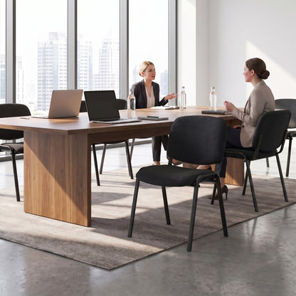 HOMCOM Linen-Look Fabric Reception Chairs, Stackable Meeting Chairs Set of 2 with Backrest, Padded Seat for Office, Black