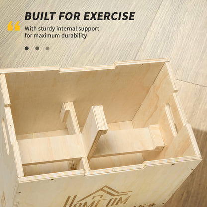 HOMCOM 3-in-1 Wooden Plyo Box, Plyometric Jump Box with Handle Openings for Home Gym, Workout Training, 16" x 20" x 24", Natural
