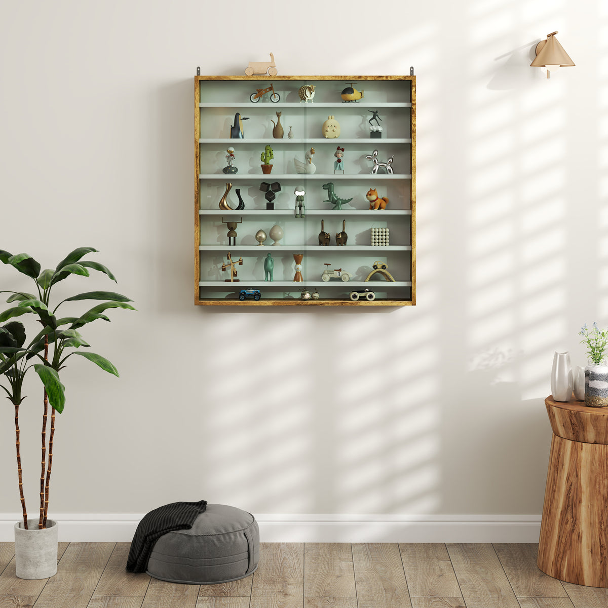 HOMCOM Six Shelf Display Cabinet, with Glass Doors - Brown