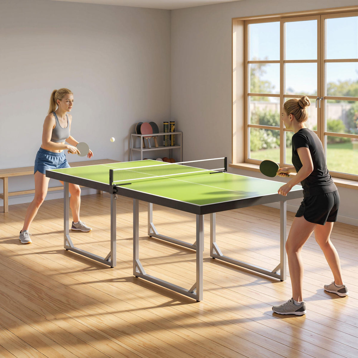 HOMCOM 6ft Table Tennis Table, Ping Pong Table with Net, Foldable and Portable Ping Pong Set for Indoor Use, Easy Assemble, Midsize, Green