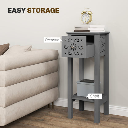 HOMCOM Set of Two Elegant Floral Cut-Out Side Tables - Grey